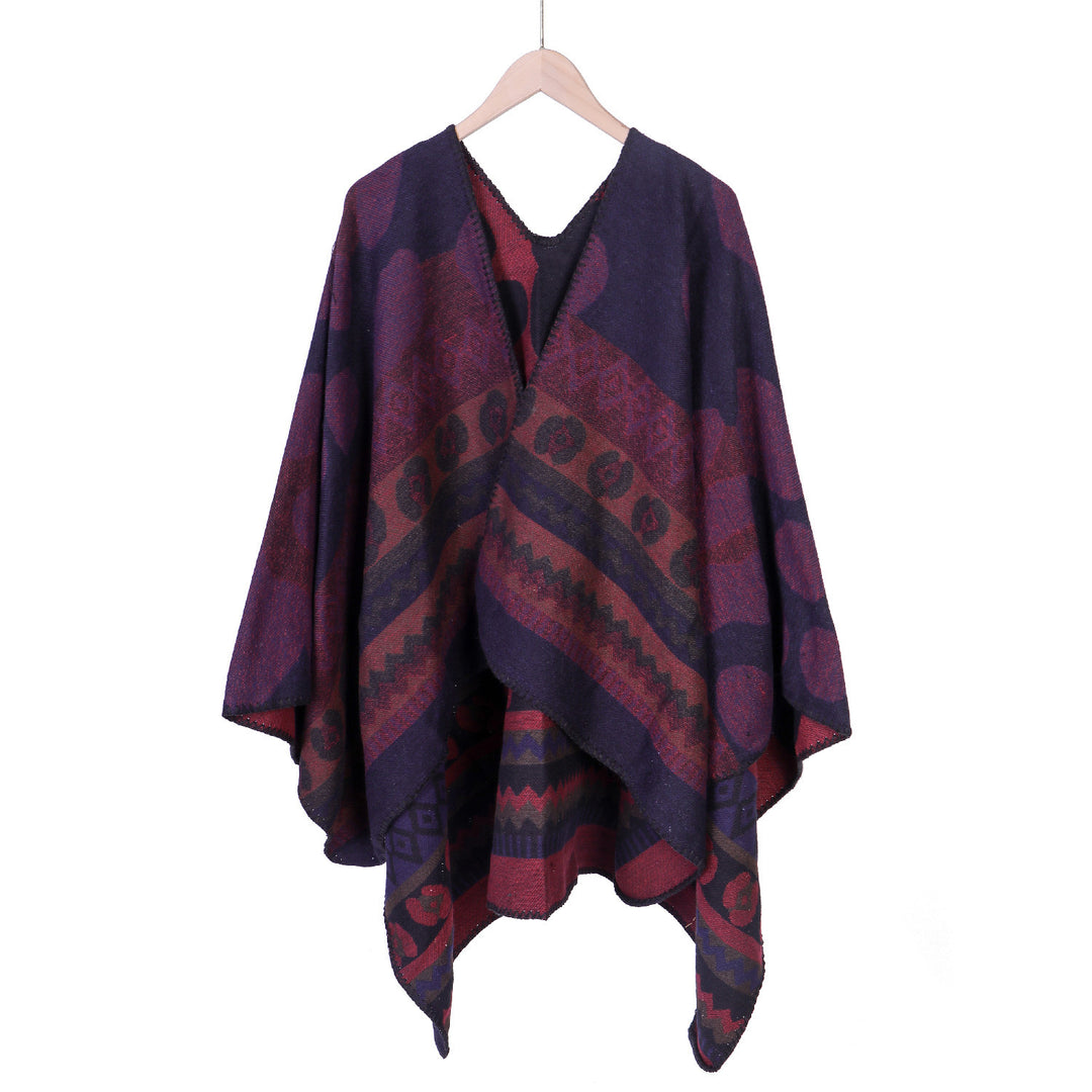 Damen Jacquard-Ruana‑Poncho mit Ethno‑Jacquard und offenem Oversize‑Fall Shop Nory