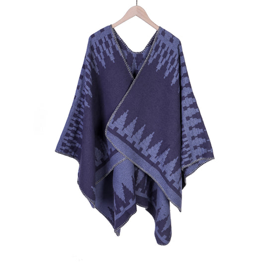 Damen Jacquard-Strickruana mit geometrischem Oversize-Fall und V-Ausschnitt Shop Nory