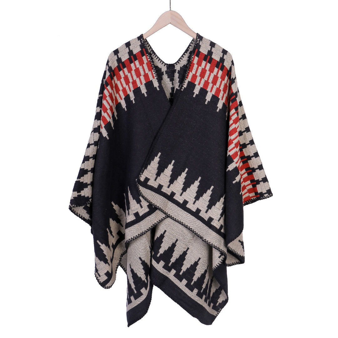 Damen Jacquard-Strickruana mit geometrischem Oversize-Fall und V-Ausschnitt Shop Nory