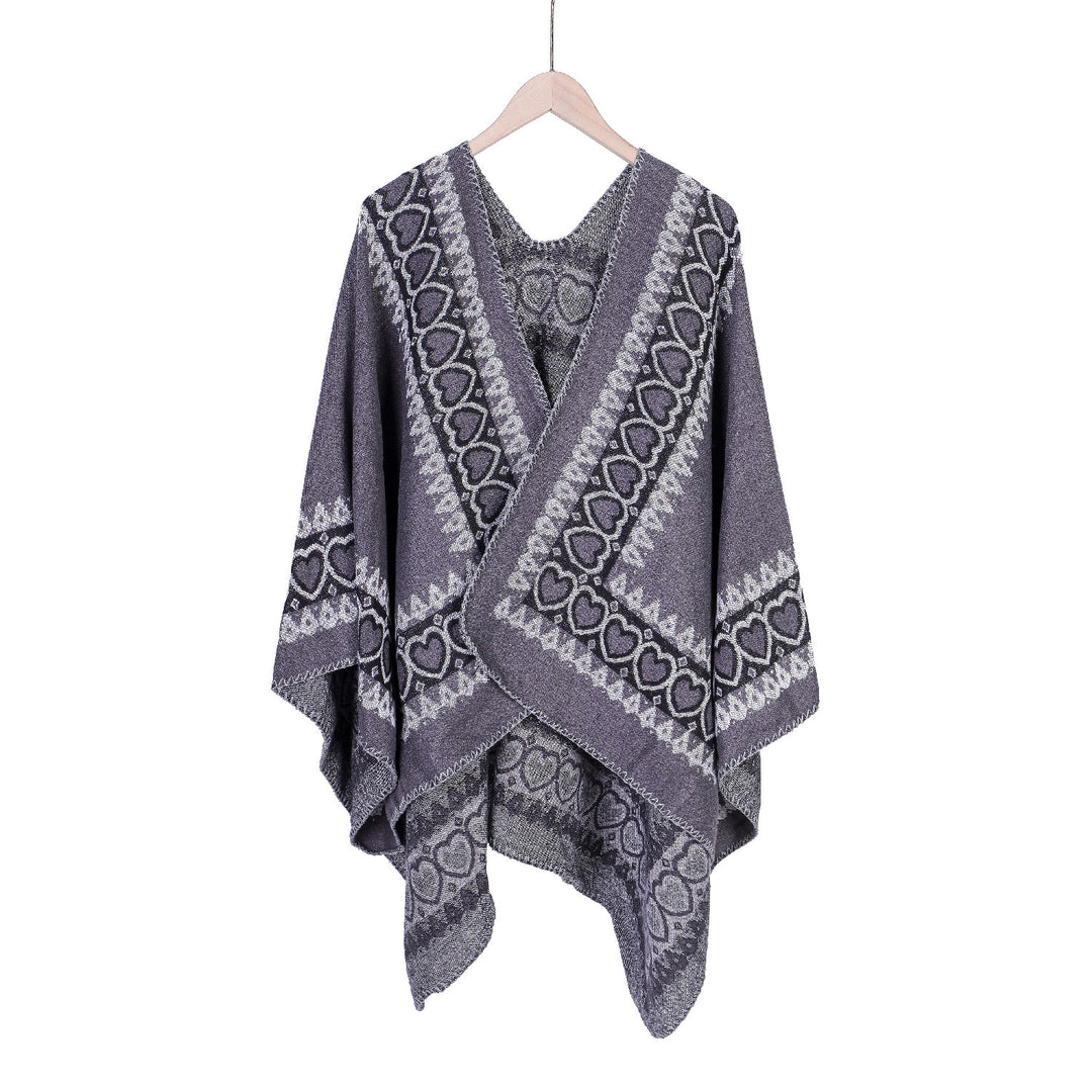 Damen Ruana im Kaschmir‑Touch mit Herz‑Jacquard und offenem V‑Fall Shop Nory