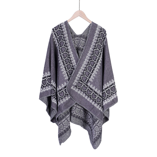Damen Ruana im Kaschmir‑Touch mit Herz‑Jacquard und offenem V‑Fall Shop Nory