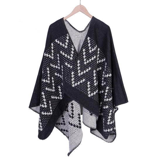 Damen Jacquard-Wickelruana mit geometrischem Muster und offener Kimono‑Silhouette Shop Nory