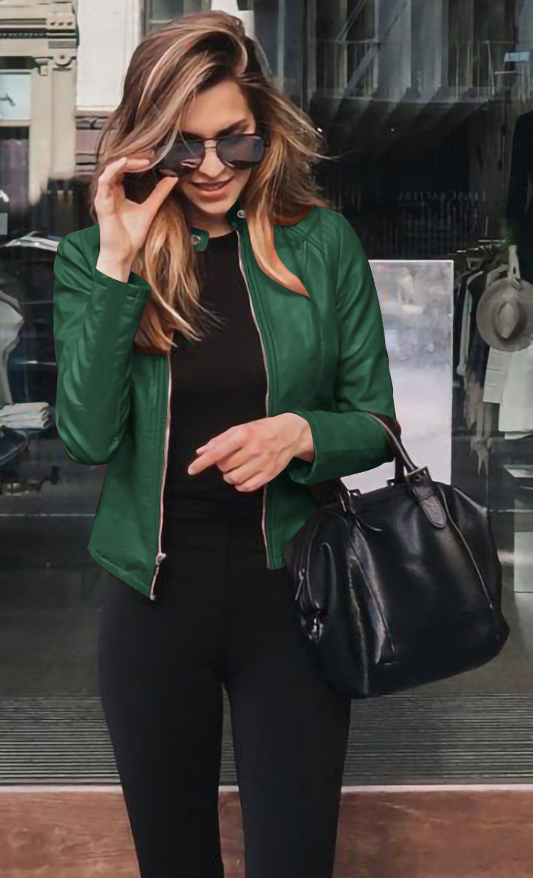 Damen nan taillierte Lederjacke mit Stehkragen und verdecktem Reißverschluss Shop Nory