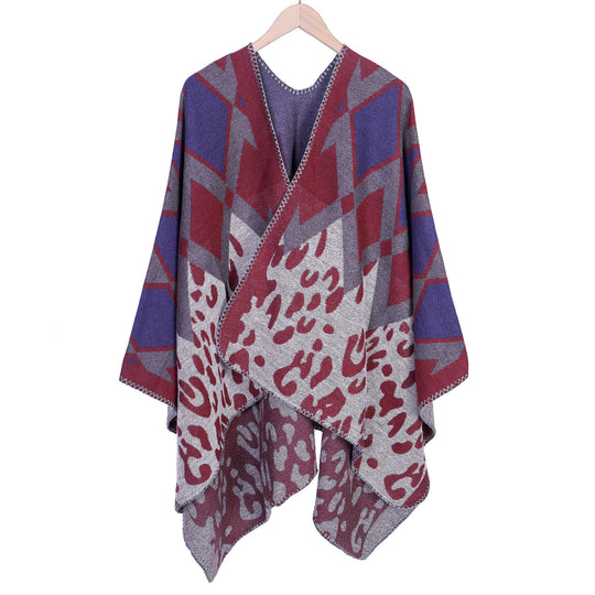 Damen Oversize-Ruana-Poncho mit geometrischem und Animal-Jacquard Shop Nory