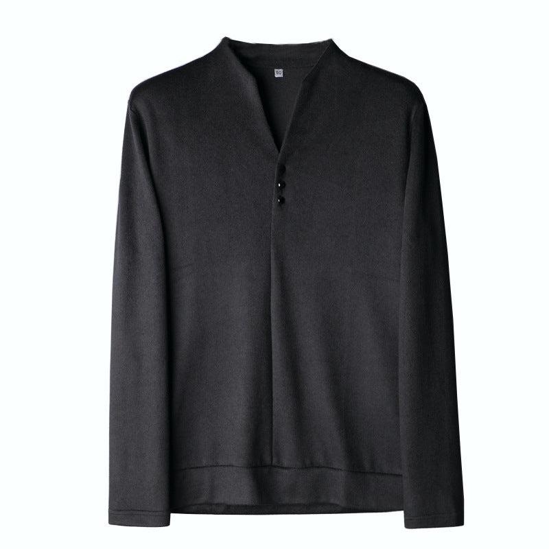 Herren Leichtes Feinstrick-Longsleeve mit verdeckter Knopfleiste und Stehkragen Shop Nory