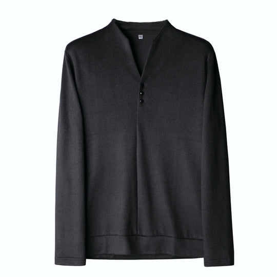 Herren Leichtes Feinstrick-Longsleeve mit verdeckter Knopfleiste und Stehkragen Shop Nory