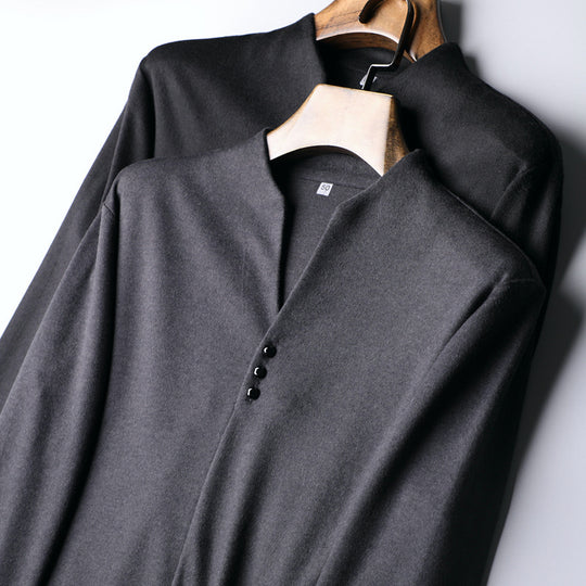 Herren Leichtes Feinstrick-Longsleeve mit verdeckter Knopfleiste und Stehkragen Shop Nory