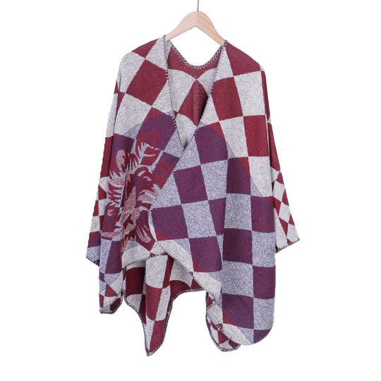 Damen Oversize-Ruana im Jacquard mit Karomuster und floralem Allover Shop Nory