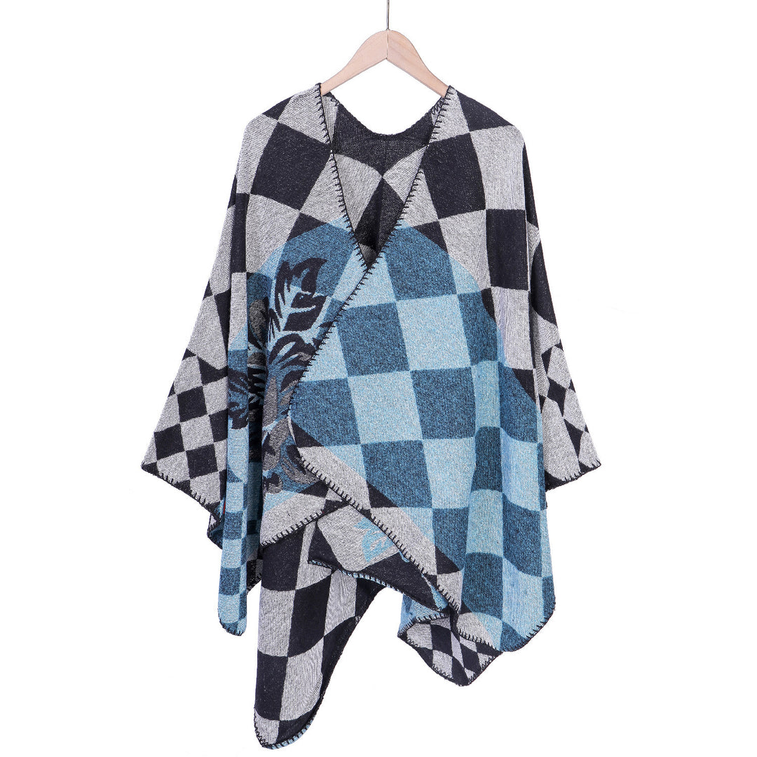 Damen Oversize-Ruana im Jacquard mit Karomuster und floralem Allover Shop Nory