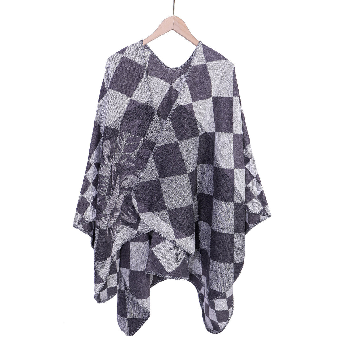Damen Oversize-Ruana im Jacquard mit Karomuster und floralem Allover Shop Nory