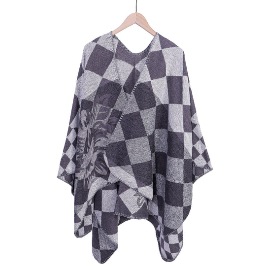Damen Oversize-Ruana im Jacquard mit Karomuster und floralem Allover Shop Nory