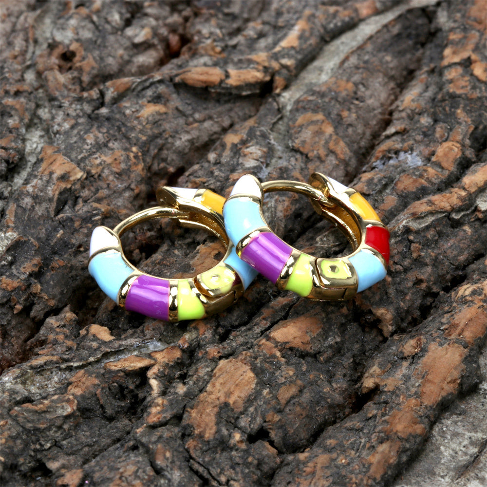 Einzigartige geometrische vergoldete bunte Emaille Halbmondohrringe | Shop Nory