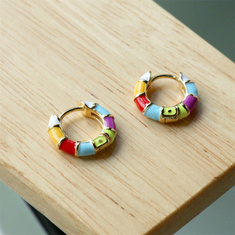 Einzigartige geometrische vergoldete bunte Emaille Halbmondohrringe | Shop Nory