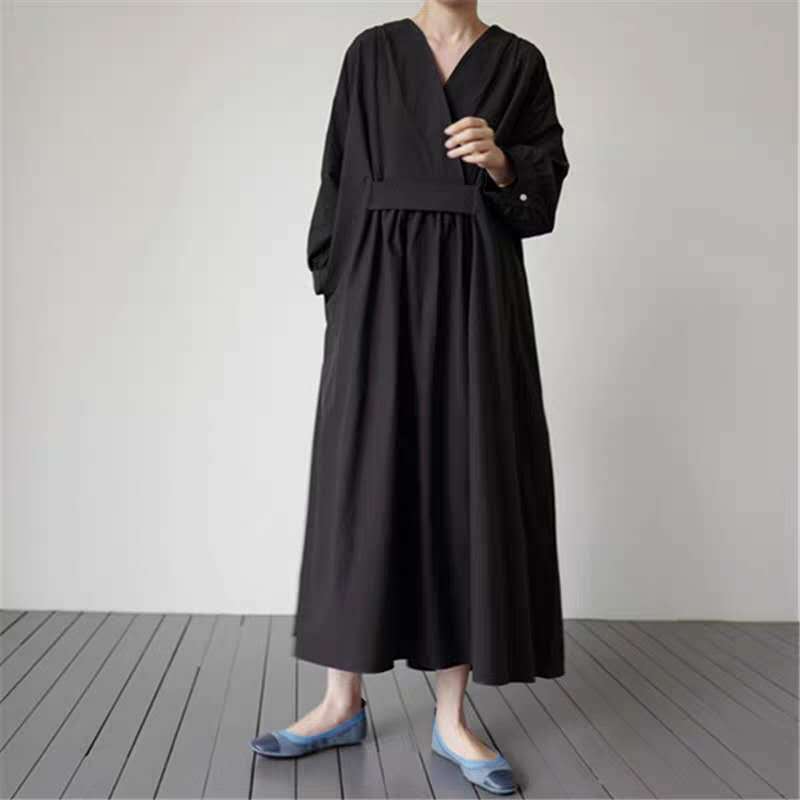 Damen Voluminöses Midaxi‑Kleid mit tiefem V‑Ausschnitt, verstärkter Taillenpasse und Glockenrock Shop Nory