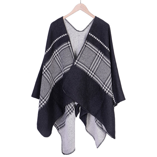 Damen Jacquard-Wollmix-Ruana mit offenem Kimono-Fall und dekorativer Kettelnaht Shop Nory