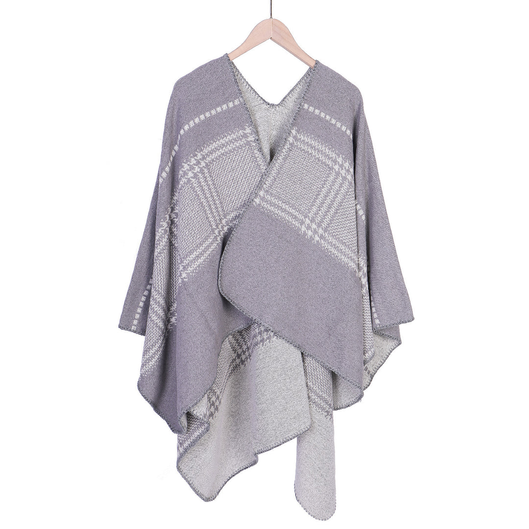 Damen Jacquard-Wollmix-Ruana mit offenem Kimono-Fall und dekorativer Kettelnaht Shop Nory