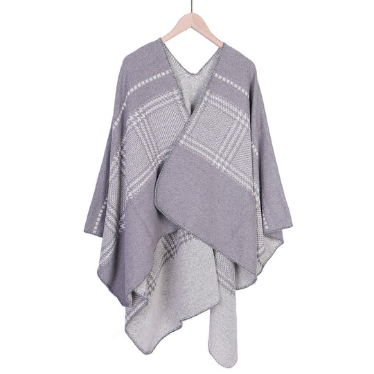 Damen Jacquard-Wollmix-Ruana mit offenem Kimono-Fall und dekorativer Kettelnaht Shop Nory