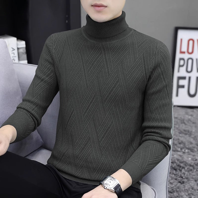 Herren-Strickpullover mit Zopfmuster und Rollkragen