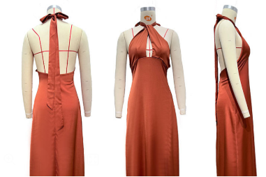 Damen Elegantes Wickelmaxikleid im Halterneck-Stil mit seitlichem Schlitz und Taillengürtel