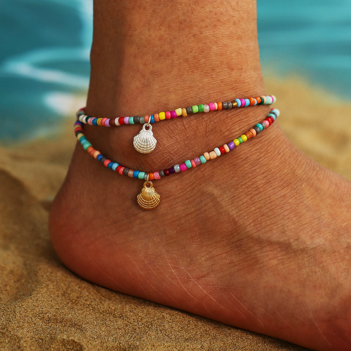 Damen bunte Sommer-Halskette mit muschelförmigem Anhänger Shop Nory
