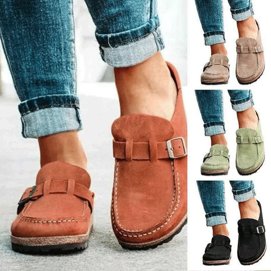 Damen Mokassin-Loafer aus Veloursleder mit Kork-Laufsohle und Zierschnalle Shop Nory