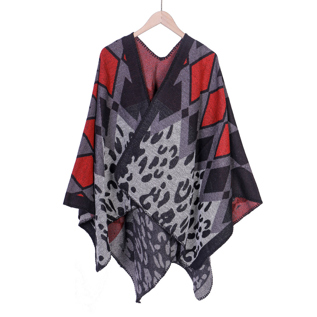 Damen Oversize-Ruana-Poncho mit geometrischem und Animal-Jacquard Shop Nory