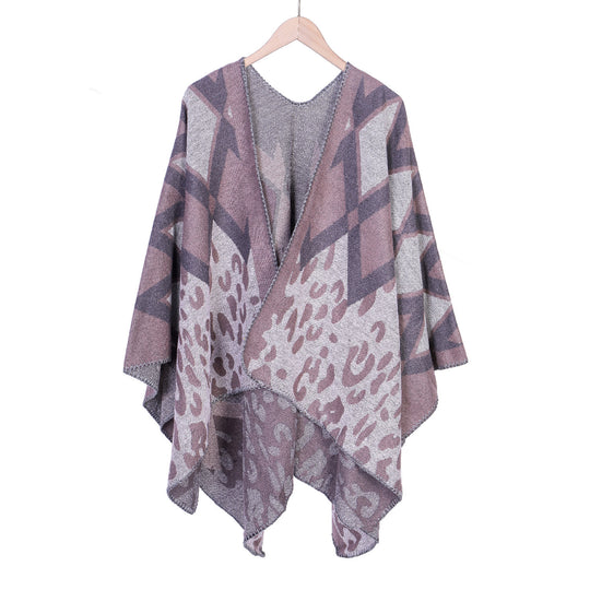 Damen Oversize-Ruana-Poncho mit geometrischem und Animal-Jacquard Shop Nory
