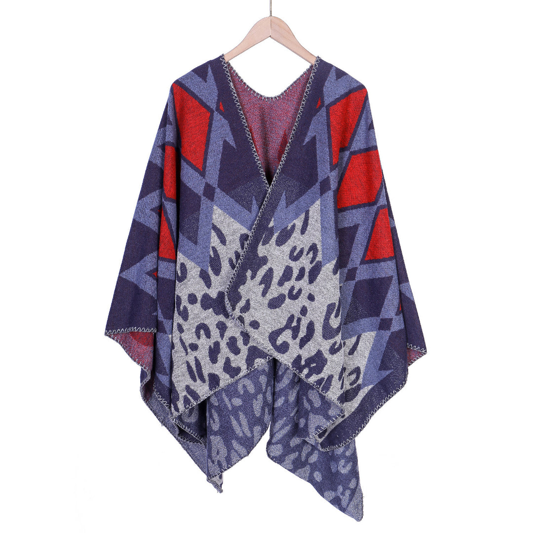 Damen Oversize-Ruana-Poncho mit geometrischem und Animal-Jacquard Shop Nory