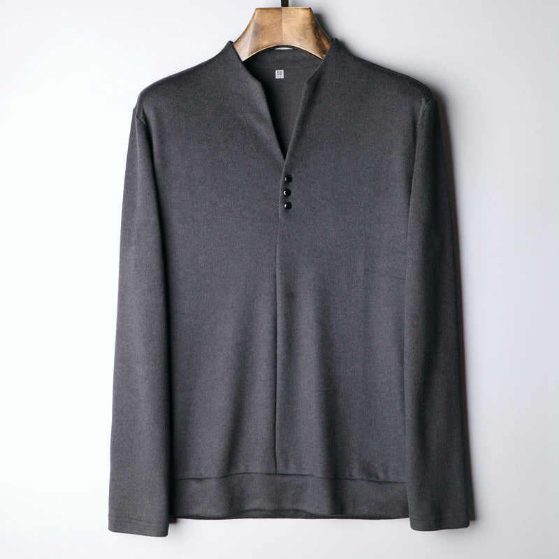 Herren Leichtes Feinstrick-Longsleeve mit verdeckter Knopfleiste und Stehkragen Shop Nory