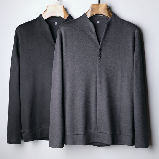 Herren Leichtes Feinstrick-Longsleeve mit verdeckter Knopfleiste und Stehkragen Shop Nory