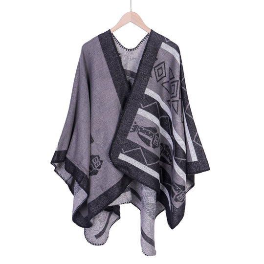 Damen Leichter Ruana-Überwurf mit geometrischem Jacquard und Zipfelsaum Shop Nory