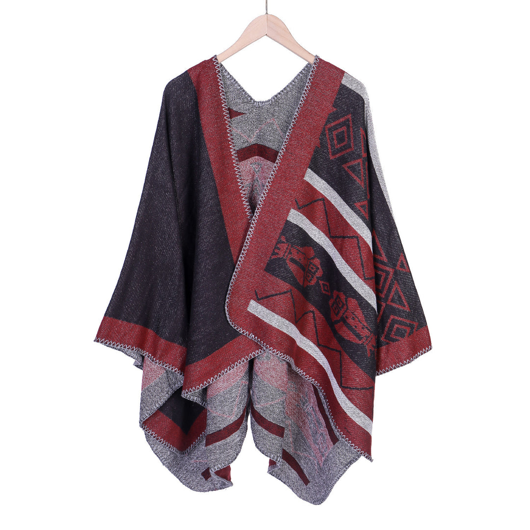 Damen Leichter Ruana-Überwurf mit geometrischem Jacquard und Zipfelsaum Shop Nory