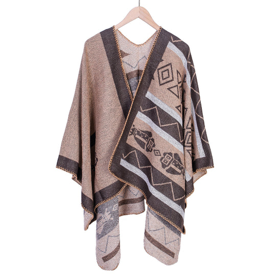 Damen Leichter Ruana-Überwurf mit geometrischem Jacquard und Zipfelsaum Shop Nory