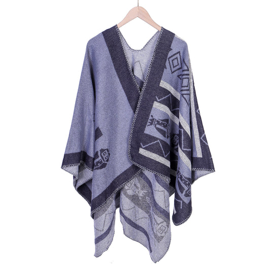 Damen Leichter Ruana-Überwurf mit geometrischem Jacquard und Zipfelsaum Shop Nory