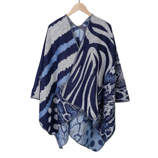 Damen Jacquard-Strickcape im Oversize‑Mantelstil mit Animal- und Grafikmuster Shop Nory