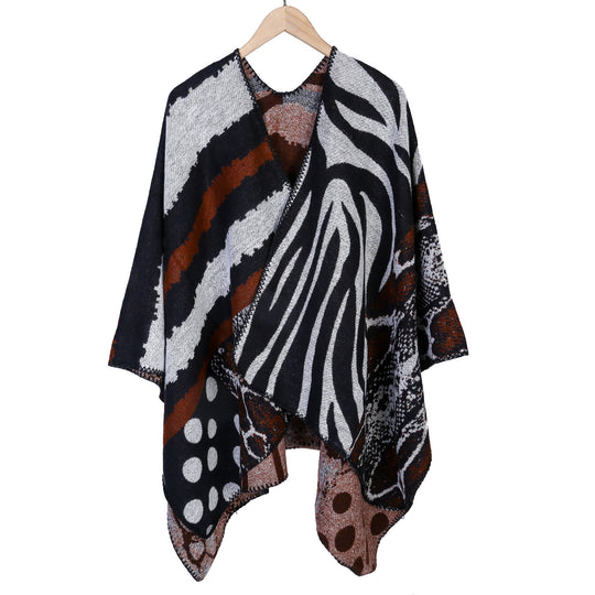 Damen Jacquard-Strickcape im Oversize‑Mantelstil mit Animal- und Grafikmuster Shop Nory