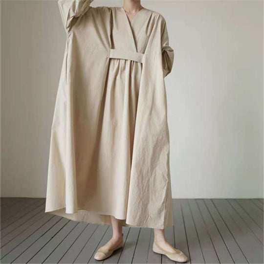 Damen Voluminöses Midaxi‑Kleid mit tiefem V‑Ausschnitt, verstärkter Taillenpasse und Glockenrock Shop Nory