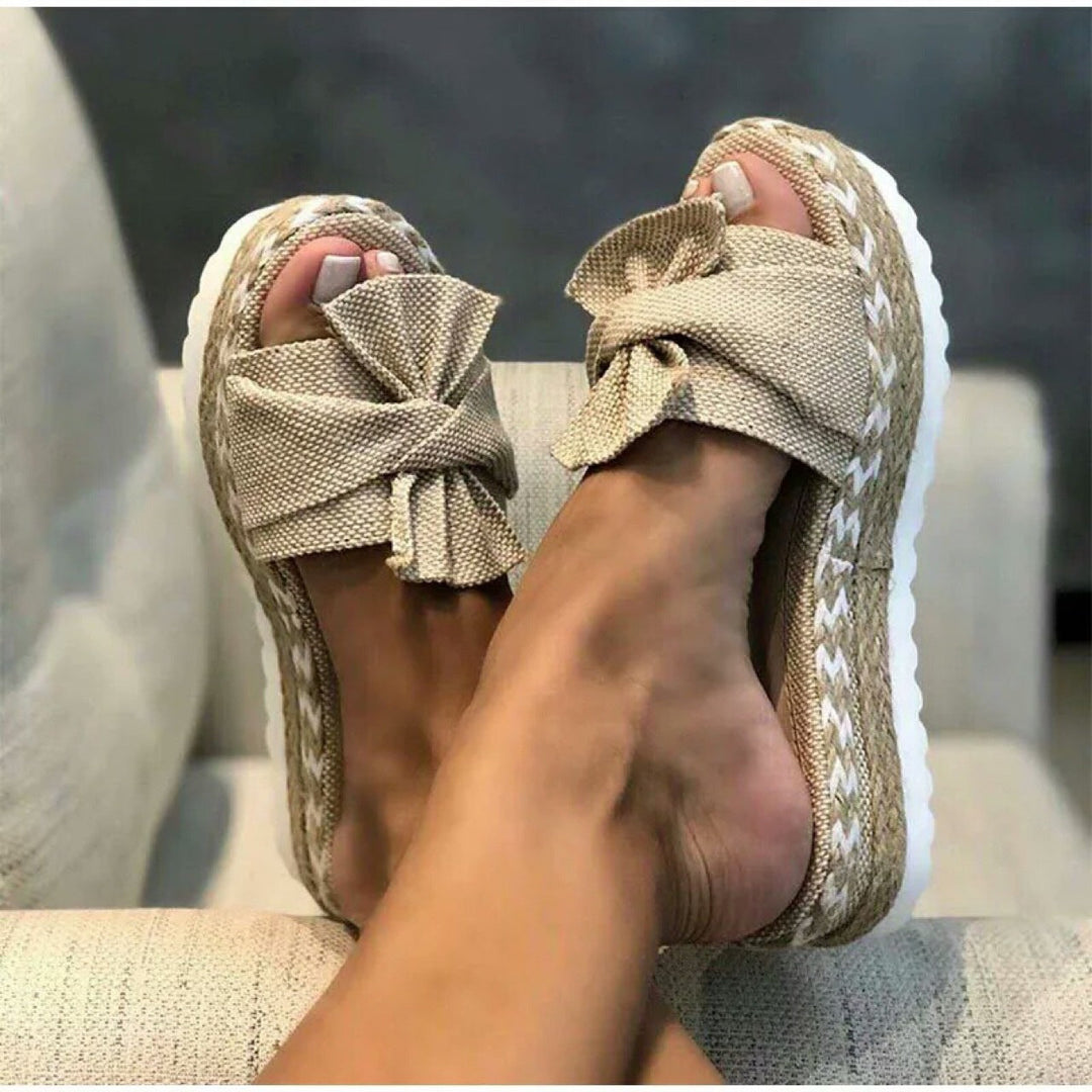 Damen Wedge-Pantoletten mit dekorativer Schleifen-Applikation und bequemer Sohle