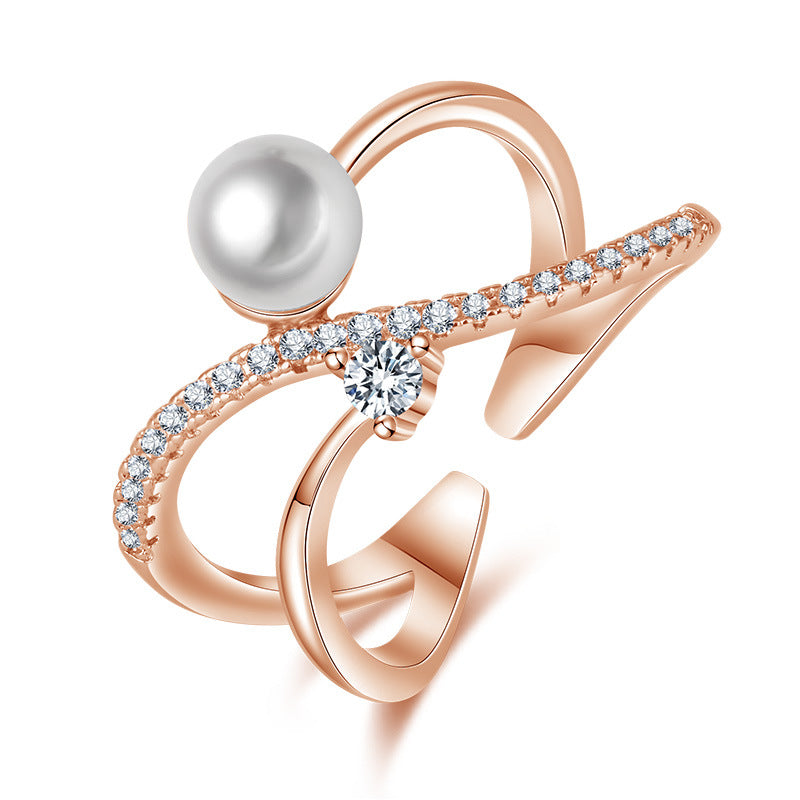 Damenring mit elegantem Perl-Design und funkelnden Zirkonia-Elementen Shop Nory