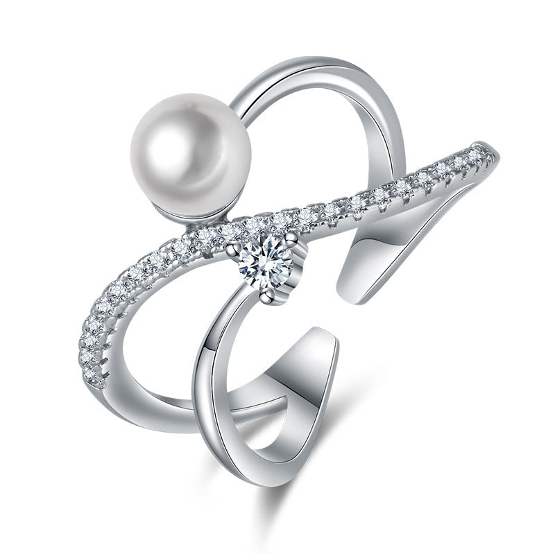 Damenring mit elegantem Perl-Design und funkelnden Zirkonia-Elementen Shop Nory