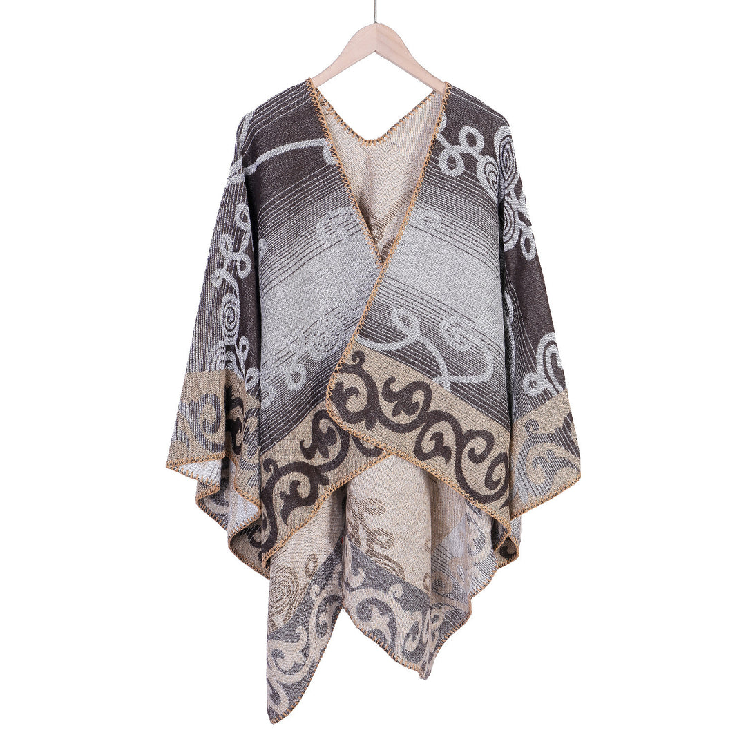 Damen Jacquard‑Ruana‑Poncho aus Wollmix mit asymmetrischem Zipfelsaum Shop Nory
