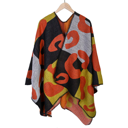 Damen Oversize-Ruana mit abstraktem Grafikjacquard und dekorativer Kettelnaht Shop Nory