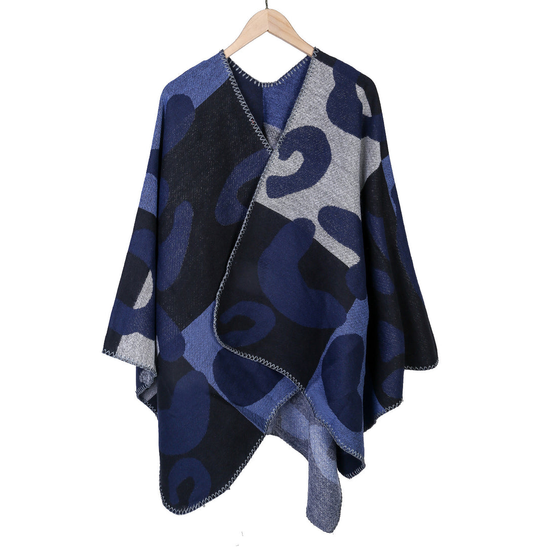 Damen Oversize-Ruana mit abstraktem Grafikjacquard und dekorativer Kettelnaht Shop Nory