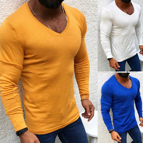 Herren figurbetontes Longsleeve aus Baumwolle mit V-Ausschnitt
