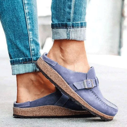 Damen Mokassin-Loafer aus Veloursleder mit Kork-Laufsohle und Zierschnalle Shop Nory