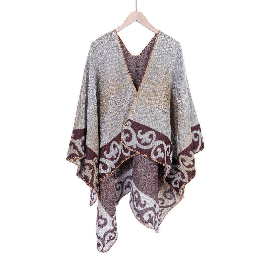 Damen Jacquard‑Ruana‑Poncho aus Wollmix mit asymmetrischem Zipfelsaum Shop Nory