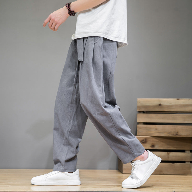 Herren lockere Leinenhose mit Kordelbund und tapered Bein Shop Nory
