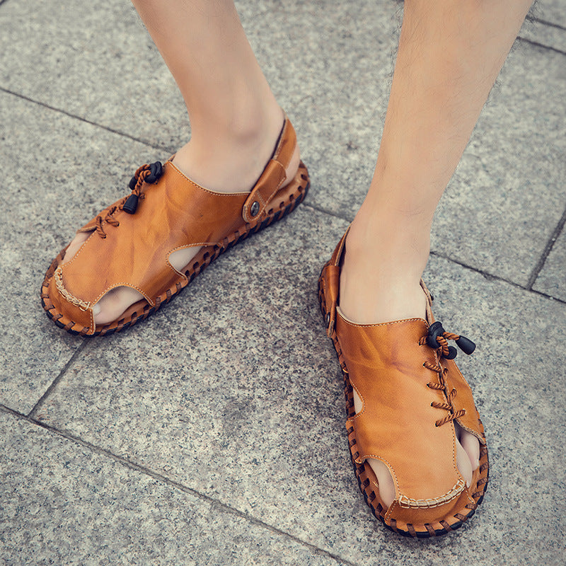 Herren Luftige Leder Sandalen mit praktischer Schnürung