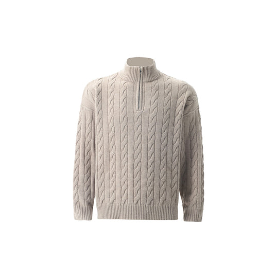 Herren-Strickpullover mit Zopfmuster und Reißverschluss