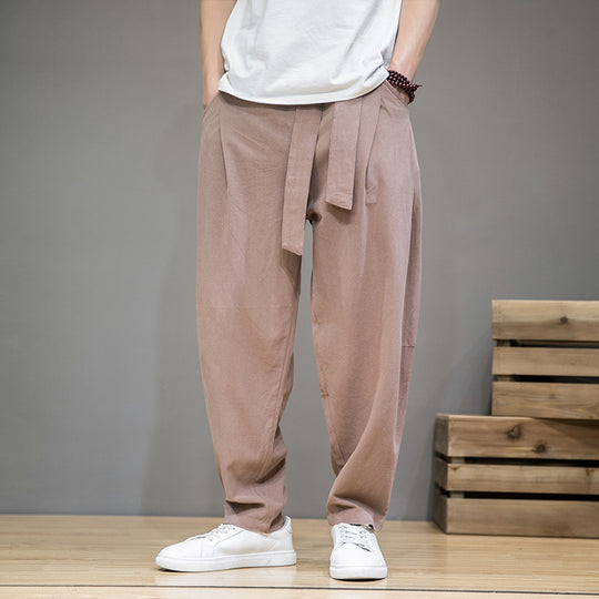 Herren lockere Leinenhose mit Kordelbund und tapered Bein Shop Nory